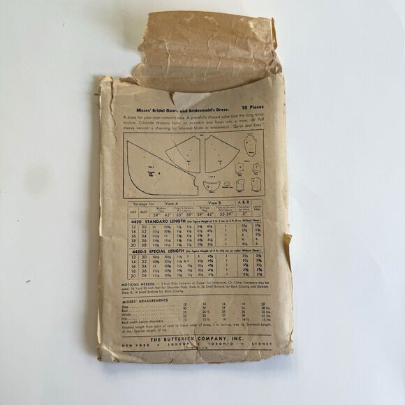 Vtg 1940s Butterick Bridal Gown Pattern 4420 EASY SEWING PATTERN Bust 30" - Picture 5 of 11